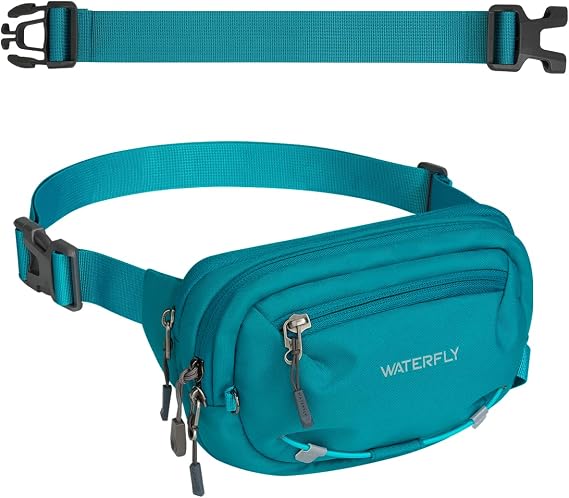 WATERFLY Small RFID Fanny Pack: 1.5L Waist Bag 12" Extender Belt for Hiking | Anti-Theft, Slim Lightweight Water-Resistant Fabric, Reflective Strip, Breathable Padding, Running Travel Walking, Women Men