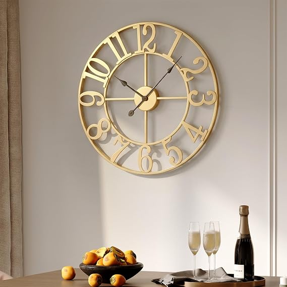 Cuspin 16 Inch Gold Wall Clock for Living Room Decor, Modern Metal Clock