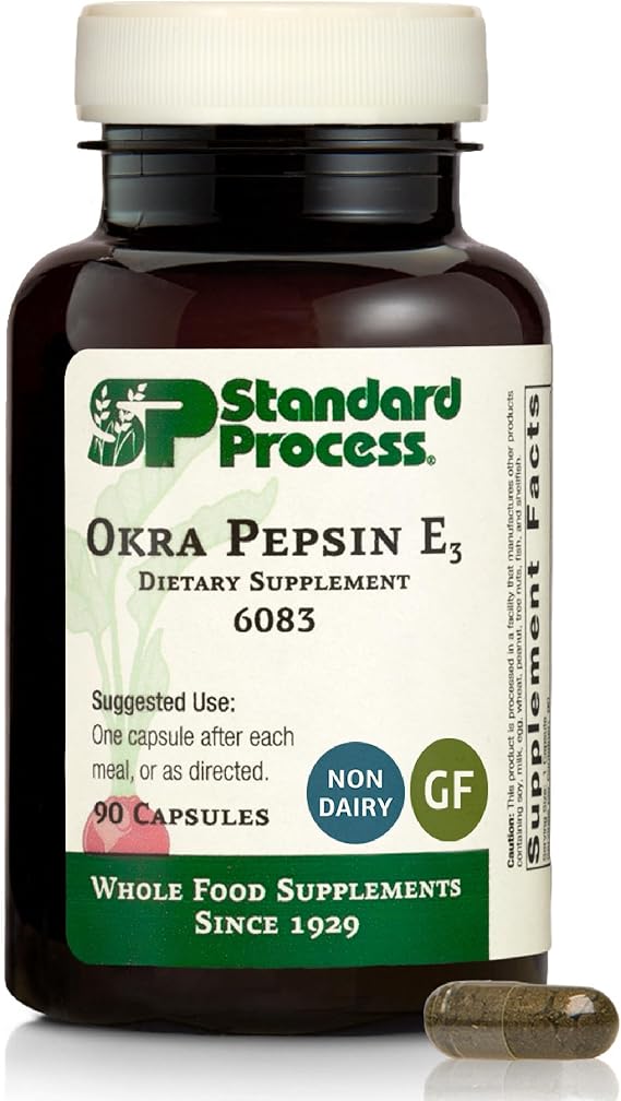 Standard Process Okra Pepsin E3, GI & Protein Digestion Aid, 90 Capsules | Gastrointestinal and Gut Health Supplement, Supports Protein Digestion and Regular Digestive Function