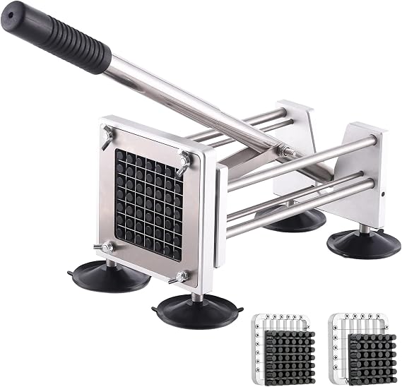 Chip Cutter Machine, Canirologas Professional Potato Chipper Stainless Steel French Fry Cutter with 1/2 inch Blade & 3/8 inch Blade for Potato Carrot Cucumber Vegatable