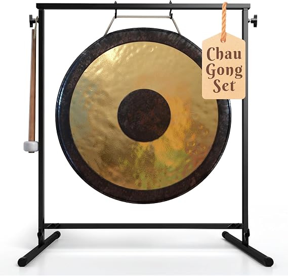 The Gong Shop Handcrafted Chinese Gong Set Rich Wash & Deep Resonant Tones for Meditation, Sound Healing, Yoga or Home Decor (24 Chau Gong with Stand & Mallet)