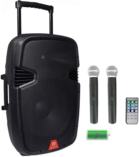 Rockville RAM15BT V2 15" Rechargeable Bluetooth DJ PA Speaker with 2 Mics