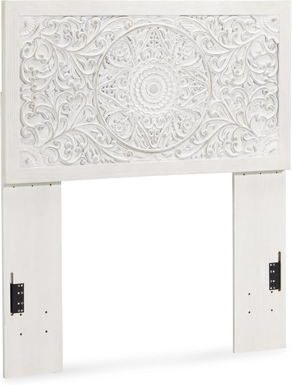 Signature Design by Ashley White Twin Boho Headboard, Carved Medallion