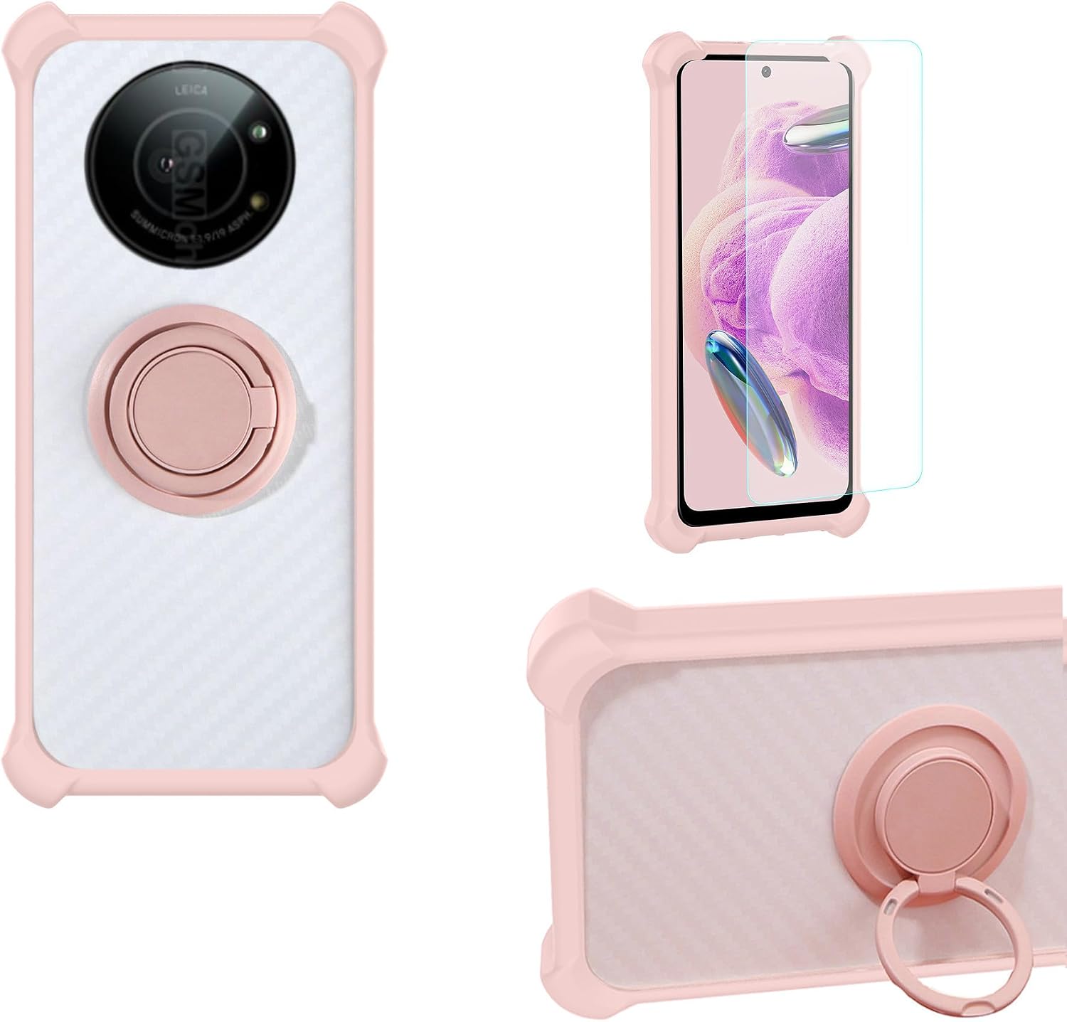 Compatible Sharp Leica Leitz Phone 1 5g Case 1 Piece 9H  Hardness Tempered Glass Film Hard PC  Soft Silicone Shockproof 360 Degree Rotating Metal Ring Stand CSKB-FEN