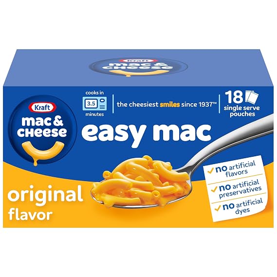 Kraft Easy Mac and Cheese Dinner, 18 Packets, Original Flavor, 38.7 oz
