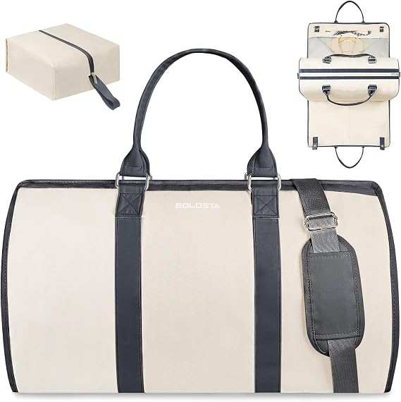 3Pcs Garment Duffle Bags for Travel Convertible Carry on Garment Bag for Women Men Travel Duffle Bag Includes Shoe Pouch & Hanging Suit Bag for Clothes/Dresses, Gray