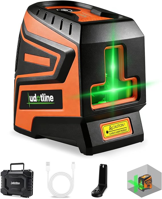 Lasers Level, 2-Line Green Self-Leveling Cross Line Laser, USB-C | Auto self-levels in 2 seconds with 3mm accuracy at 10m. Manual mode supports angled