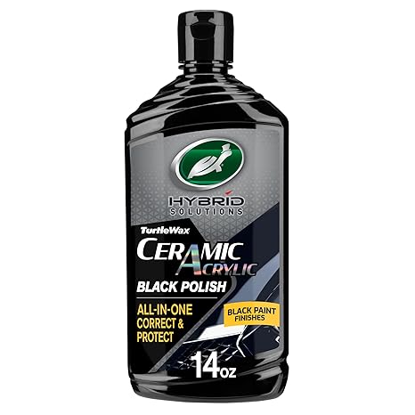 Turtle Wax Hybrid Solutions Ceramic Black Car Polish & Wax, 14 oz. (1 Pack) | Black Car Paint Restorer & Light Car Scratch Remover, High Gloss Car Wax, Ceramic Coating Protection & Water Beading
