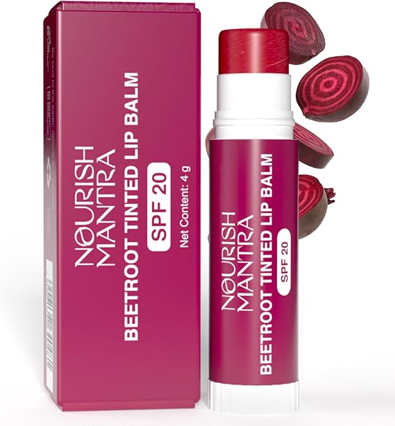Nourish Mantra Beetroot Tinted Lip Balm with SPF 20 | Lip Balm for Chapped & Dry Lips | Enriched with Almond Oil, Shea Butter & Beetroot | Suits All Skin Types | For Men & Women | 4gm
