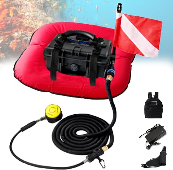 Electric Diving Respirator, 70-Minute Continuous Duty Rebreather, Detachable Hose and Regulator Kit for Snorkeling and Rescue Training Red-1Battery