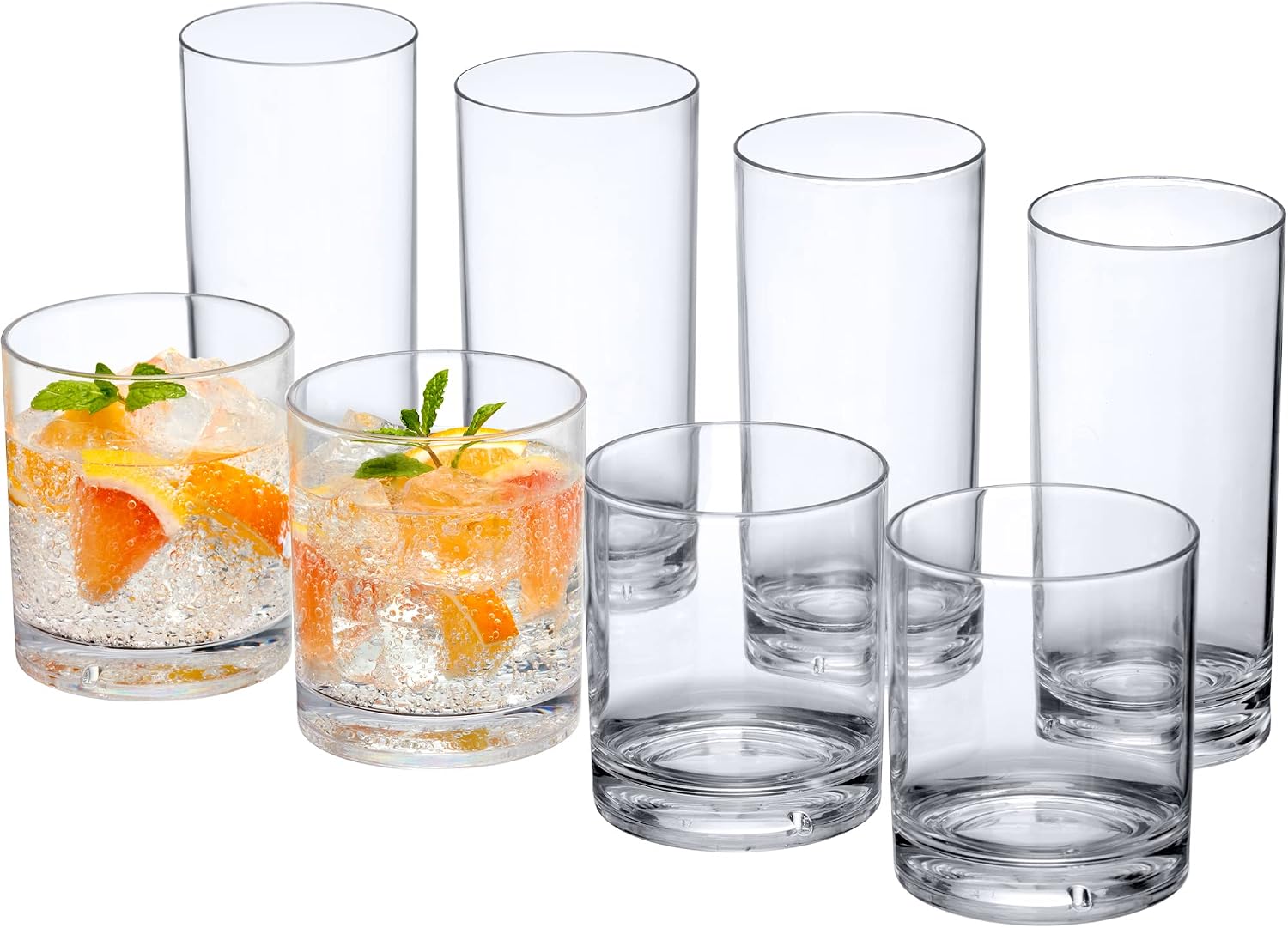 Amazing Abby - Probity - 12-Ounce and 16-Ounce Plastic Tumblers Set of 8, Drinking Glasses, Reusable Cups, BPA-Free, Shatter-Proof, Dishwasher-Safe Made of Plastic, NOT Glass