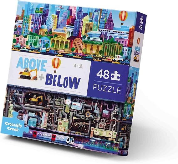 Crocodile Creek Above + Below 60-Piece Jigsaw Floor Puzzle - Fun Floor Puzzles for Kids Ages 4-8, Big City