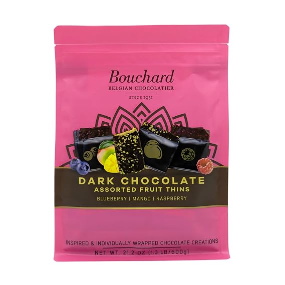 Bouchard Dark Chocolate Fruit Thins - Blueberry - Mango - Raspberry - 21.2 OZ (1.3 LB/600g)