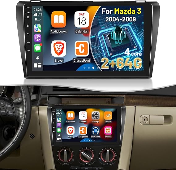 [2G+64G] Car Radio for Mazda 3 2004 2005 2006 2007 2008 2009, Android 13 Touch Screen Car Play Mazda 3 Stereo, Carplay/Android Auto/EQ Audio/SWC/Bluetooth + AHD Backup Camera