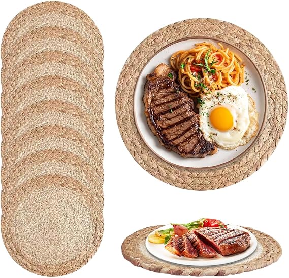 Round Woven Placemats, Round Placemats Set of 8, 30cm Placemats, Place Mats For Table, Heat-Resistant for Appetizers, Lunch, Mains, Parties, Food Presentation (8 PCS)