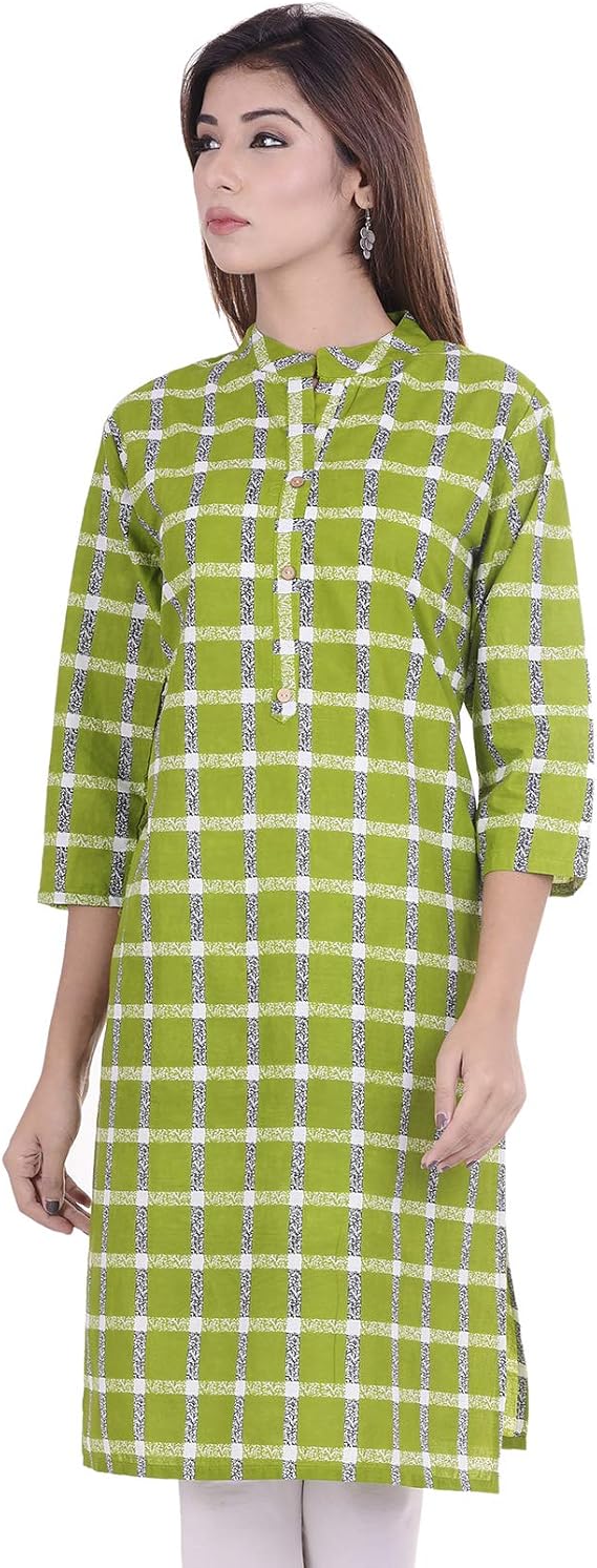 Chichi Indian Women's Checks Cotton Kurti Top