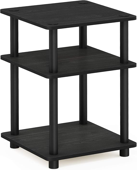 Furinno TURN-N-TUBE Side Table, 3-Tier Square Modern End Table, Open Shelves Nightstand, Night Stand, Bedside Table, Easy Assembly, for Living Room, Bedroom, Blackwood