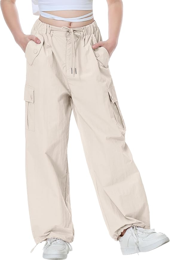 Rolanko Parachute Pants for Girls Y2K Cargo Trousers with Pockets Harajuku Jogger Pants Kids 4-14 Years
