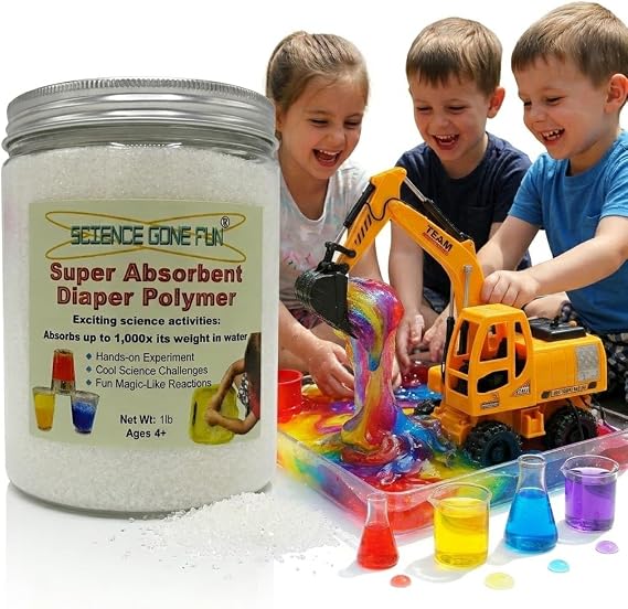 Super Absorbent Diaper Polymer 1 lb Water Absorbing Powder for Kids Science Experiments, Magic Tricks, STEM Learning Activities, Instant Gel Science Project Supplies