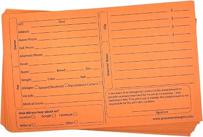 100 Orange Dog Grooming Client Cards 5X8 Inch Client Profile Cards Dog Grooming Salon Must Haves for Pet Kennel Records, Groomer Customer Information Cards, Professional Pet Grooming Supplies