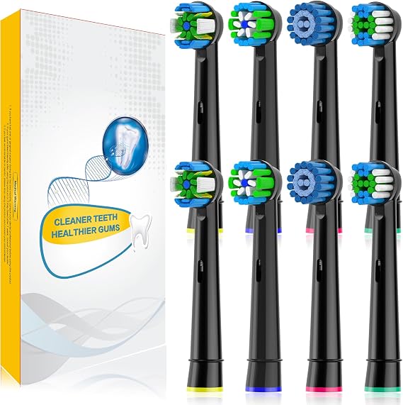 Qitizu Replacement Heads Compatible with Oral B Braun Electric Toothbrush, Replacement Toothbrush Heads Fit for Oral-b Pro 1000/7500/3000/7000/8000/500, 8 Packs (Black)