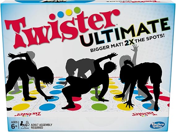 Hasbro Gaming Twister Ultimate: Bigger Mat, More Colored Spots, Family, Kids Party Game Age 6+; Compatible with Alexa