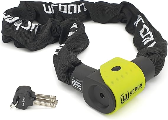 Urban 10K170 Motorcycle Chain Lock Approved, Hardened Steel Links 0.39in, 5,5ft Long, Textile Cover, Anti-Theft High Security Chain Padlock, Motorbike, Scooter, Electric Bicycle, Ebike