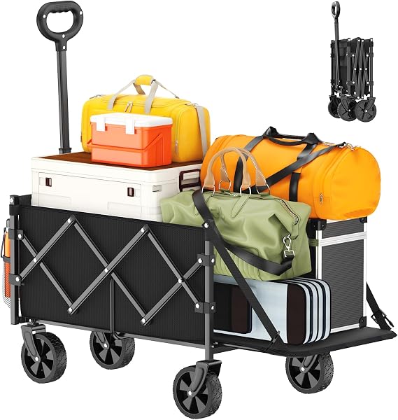 Geamen Foldable Wagon with Extended Tailgate: Collapsible Large Capacity Folding Wagon - Heavy Duty Utility Carts for Shopping,Garden,Sports,Groceries,Apartment,Camping,Outdoor - Black