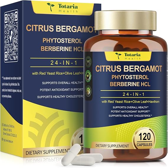 Citrus Bergamot Supplement for High Cholesterol - Italian Citrus Bergamot & Plant Sterols Stanols Natural Way to Balance Cholesterol Level, Vegan, Non-GMO, 120 Counts