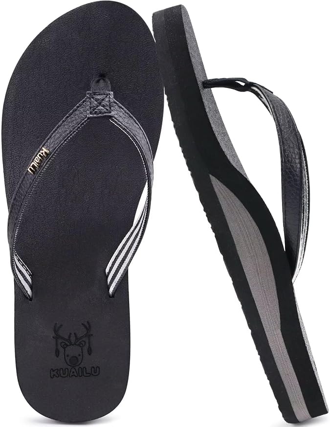 KuaiLu Flip Flops for Women with Arch Support Summer Beach Thong Sandals