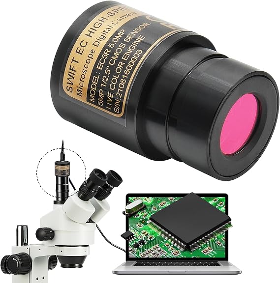 SWIFT EC5R 5MP Microscope Digital Eyepiece Camera, High-Speed Live Display, Color Photo and Video, Back-Illuminated Sensor, USB 2.0, Windows & Mac OS Compatible