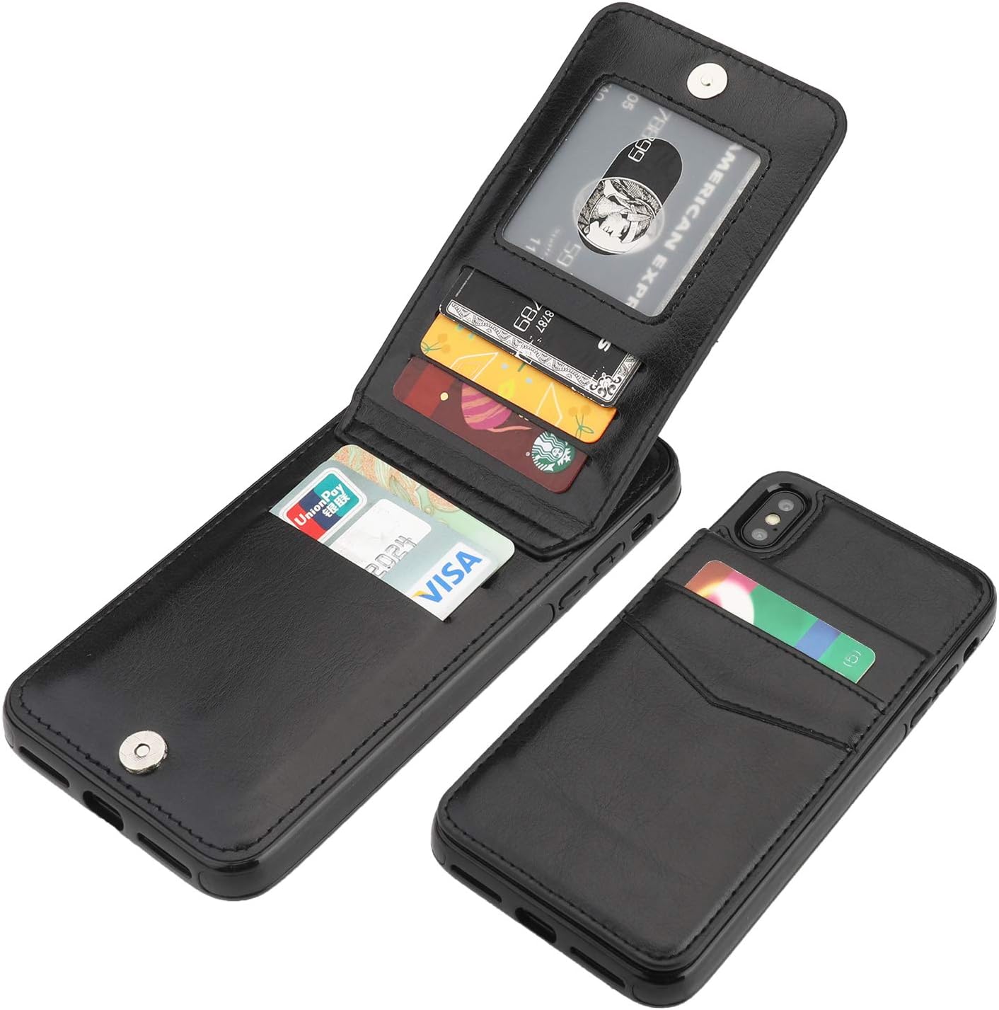 KIHUWEY Compatible with iPhone Xs Max Case Wallet with Credit Card Holder, Premium Leather Magnetic Clasp Kickstand Heavy Duty Protective Cover for iPhone Xs Mas 6.5 InchBlack