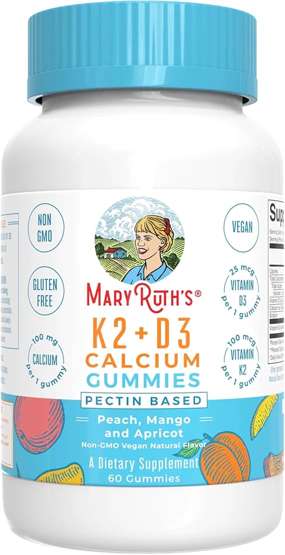 MARYRUTHS Organics Calcium with Vitamin D & Vitamin K2, 2 Month Supply, Calcium Supplement Supports Bone Health & Joint Support, with Vitamins D3 K2 Gummies, Vegan, Non-GMO, Gluten Free, 60 Count