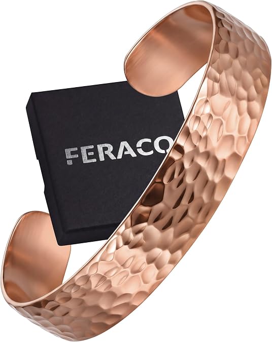Feraco Copper Bracelet for Men & Women, 100% Solid Pure Copper Cuff Bangle