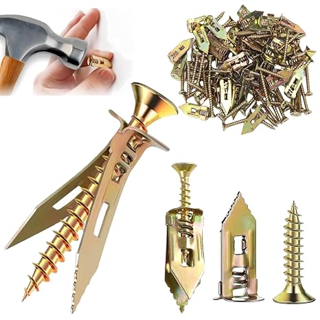 Self Drilling Drywall Anchors with Screws Kit 80Pcs- 40 Sheetrock Anchors 40 Zinc Expansion Screws Zinc Plated Steel No Drill or Holes in Wall, for Wall Hanging, Cabinets