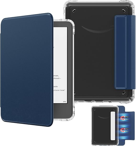 MoKo Detachable Magnetic Case for 6" Kindle 11th 2024/2022, Dark Sea Blue | Ultra Clear Back, Scratch-Proof, Light Shell Cover, Auto Wake/Sleep,Water proof