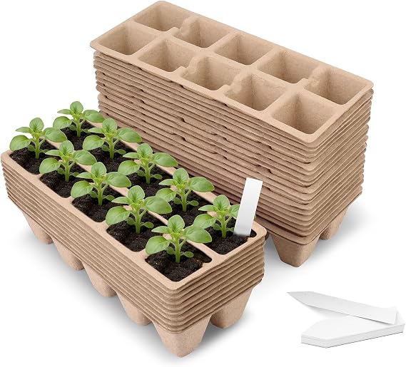 Seed Starter Trays, Biodegradable Peat Pots Planting Trays for Seedlings, Germination Trays for Vegetables, Flowers, Herbs, Indoor Outdoor Gardening (30 Packs,300 Cells)