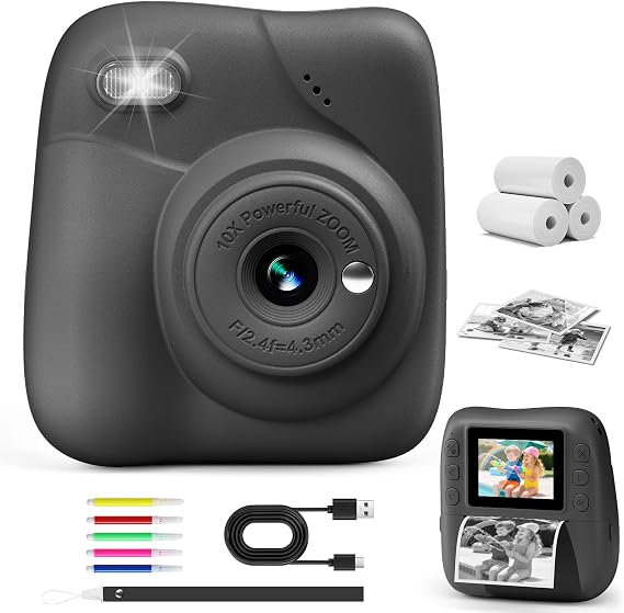 Kids Camera Instant Print, 1080P Camera with 32GB Card, Blue | Includes 3 Print Paper, 2.0" Screen Digital Camera, 10X Zoom, Birthday for Boys & Girls Ages 3-12