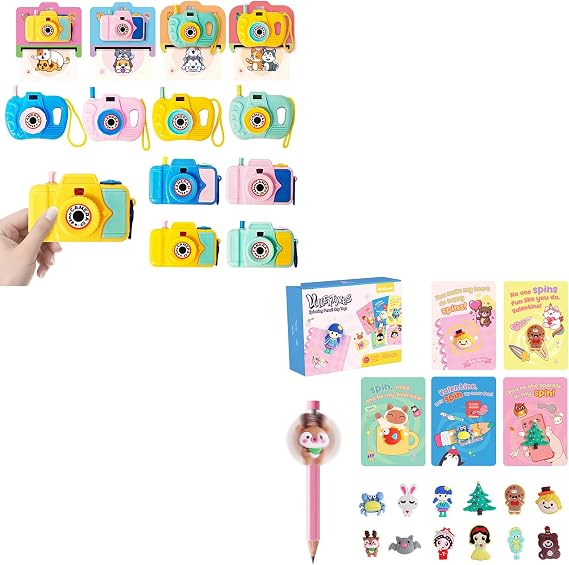 DG-Direct 30 Pack Valentines Day Cards with Mini Spinning Pencil Top Toys & 24 Pack Mini Camera Toys