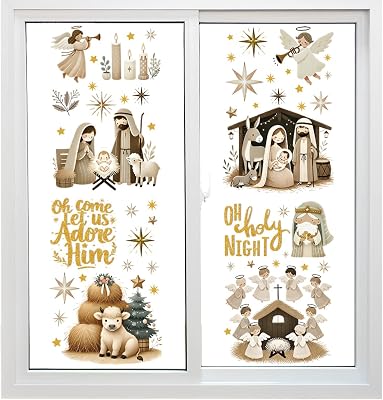 Christmas Party Decorations - 9 Sheets Merry Christmas Window Clings Jesus Nativity Window Stickers Double-Sided for Xmas Home Kitchen Office Decor Winter Holiday New Year Party Decals Supplies