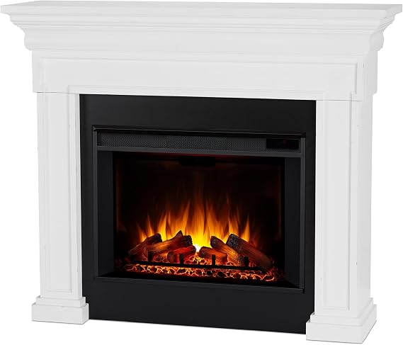 Real Flame Emerson 56" Grande Electric Fireplace with Mantel for Living Room or Bedroom, Replaceable Fireplace Insert Heater, Realistic Log and Flame Effect, Remote Control, Timer, White
