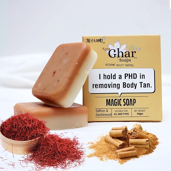 Sandalwood & Saffron Magic Soaps For Bath (100 Gms) | Paraben Free | Chandan & Kesar Bath Soap | Skin Brightening Soap