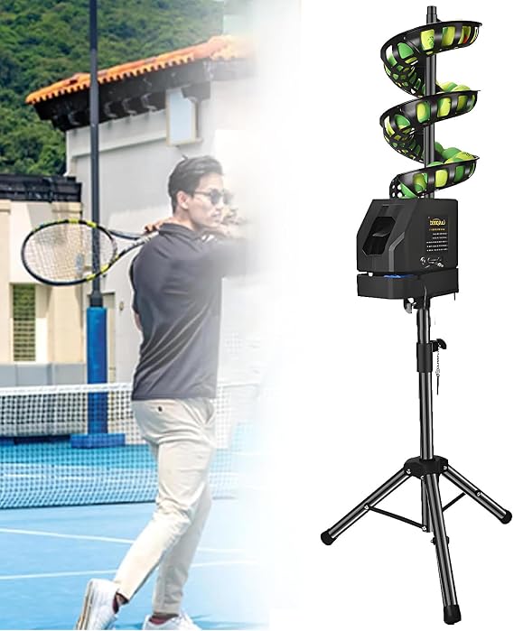 Tennis Ball Machine for Practice with Remote, Portable Tennis Launcher: Adjustable Speed/Height/Oscillation, Tripod (60-105cm), for Adults/Kids, Beginners to Advanced Players