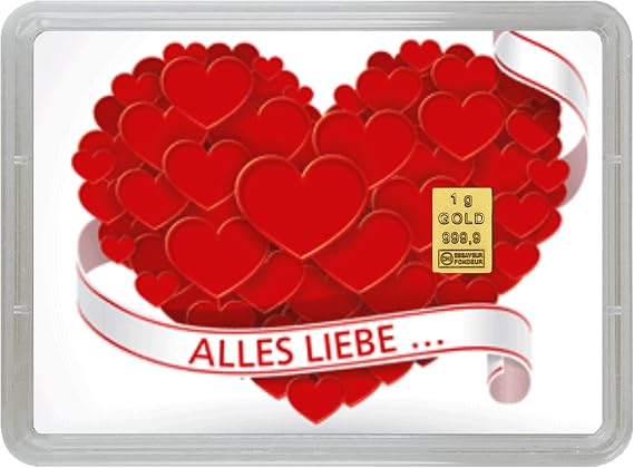 Goldbarren 1g – Geschenk Motivbox “Alles Liebe” Tolle Geschenkidee - Feingold 9999