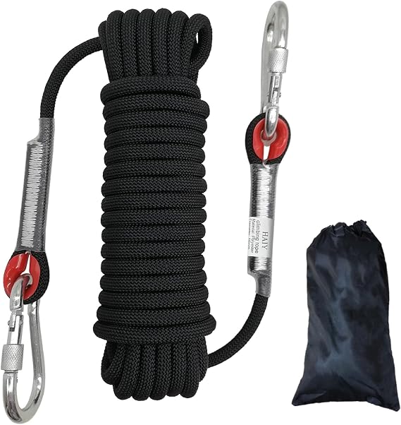Climbing Rope, 10mm Static Rock Climbing Cord, High Strength Rope, Safety Rope for Escape, Fire Rescue, Dock Anchor, Ice Climbing (Black, 32ft)
