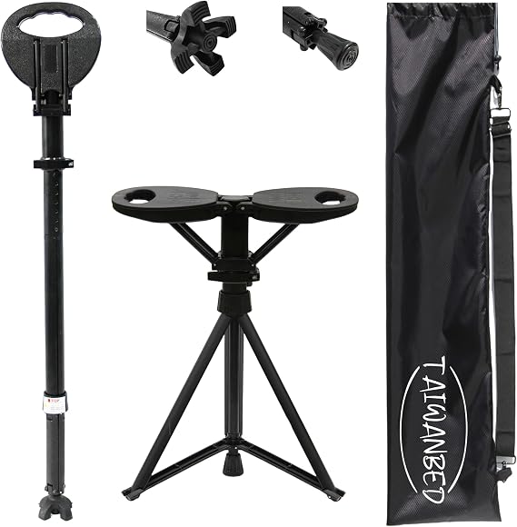 Portable Walking Stick with Seat,Adjustable Walking Cane with Seat,Foldable Lightweight Aluminum Anti-Slip Walking Stick for Adults,550Lbs,Cane Chair for Travel Hiking with Carry Bag