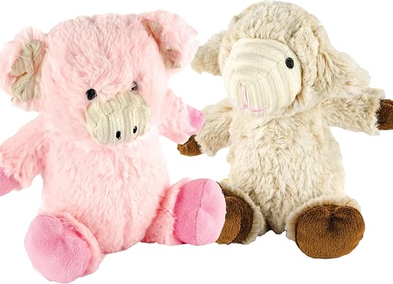 Giftable World 7 Inch Plush Pet Toy Cuddle Pig & Lamb with Squeaker Dog Chew Toy