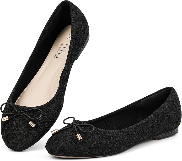 MUSSHOE Flats Shoes Women Comfortable Bowknot Lace Breathable Ballet Flats for Women