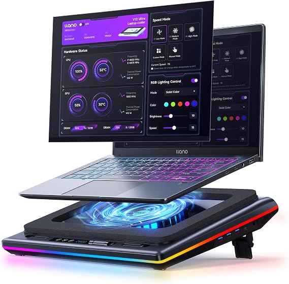 llano V12 Ultra Laptop Cooling Pad with Smart Software Control Laptop Fan