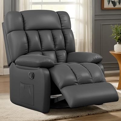 Oversized Recliner Chair, Upholstered Rocker Recliner Chair with Side Pocket, Ergonomic 110-160Adjustable Recliner Chairs for Adults, Small Spaces Sofa for Living Room & Home Theater, Black